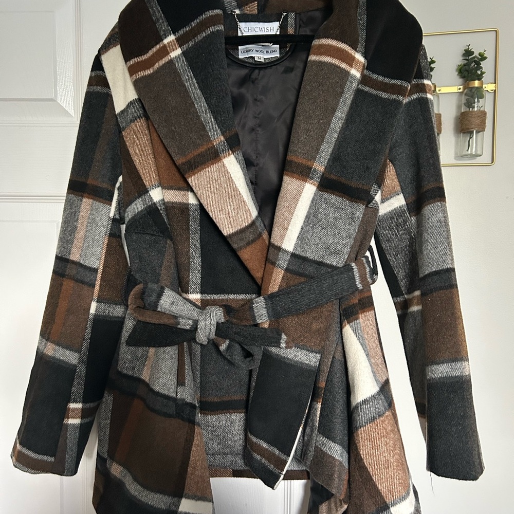 Chicwish Multicolor Plaid Wrap Coat